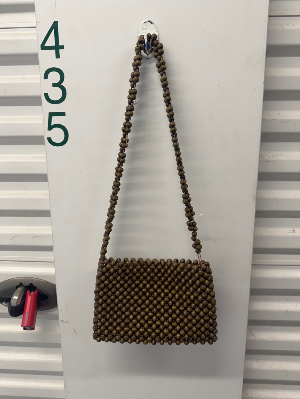 Beaded Shoulder Bag in Brown